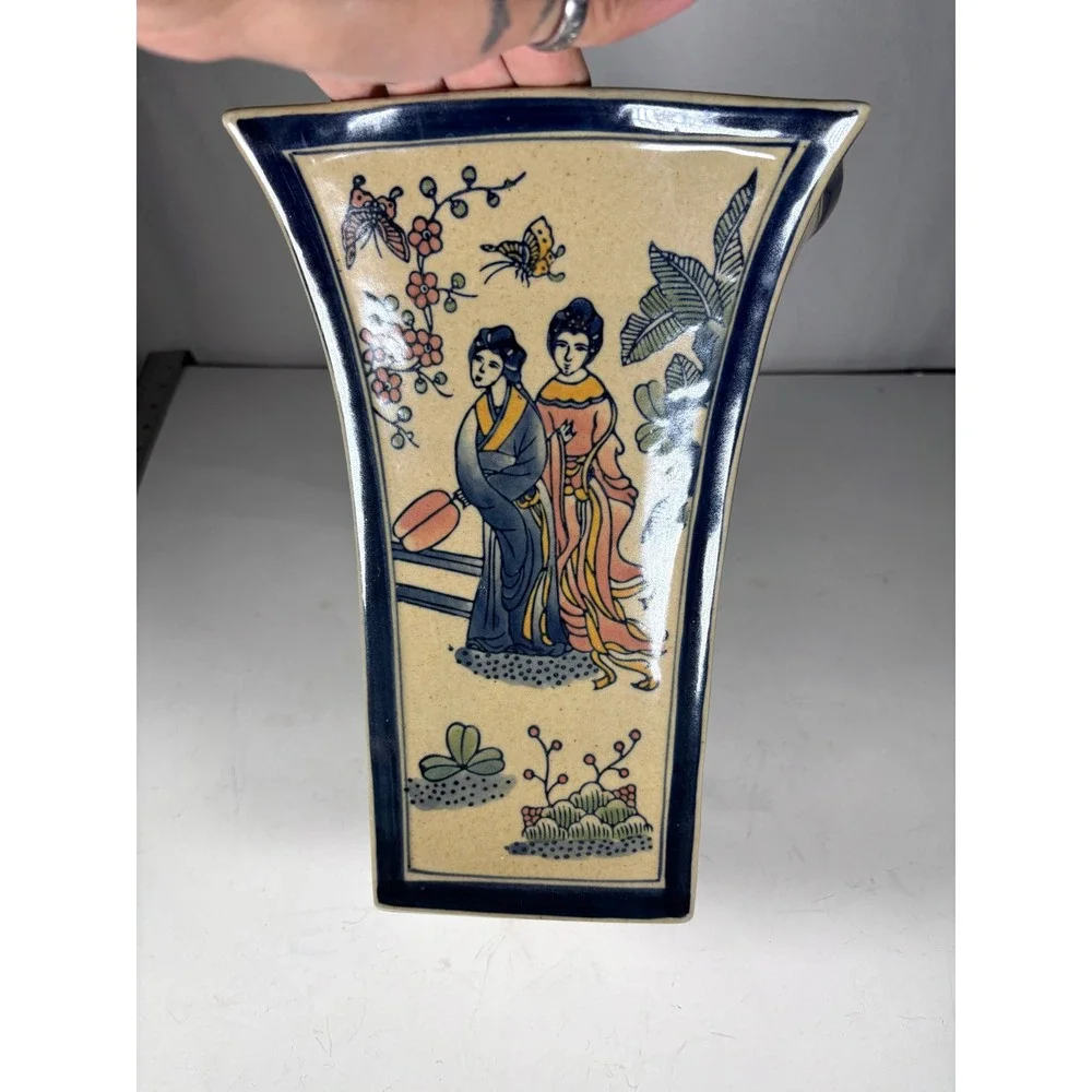 Vintage Asian Inspired‎ Ceramic Vase Geisha Women Butterfly Motif 10